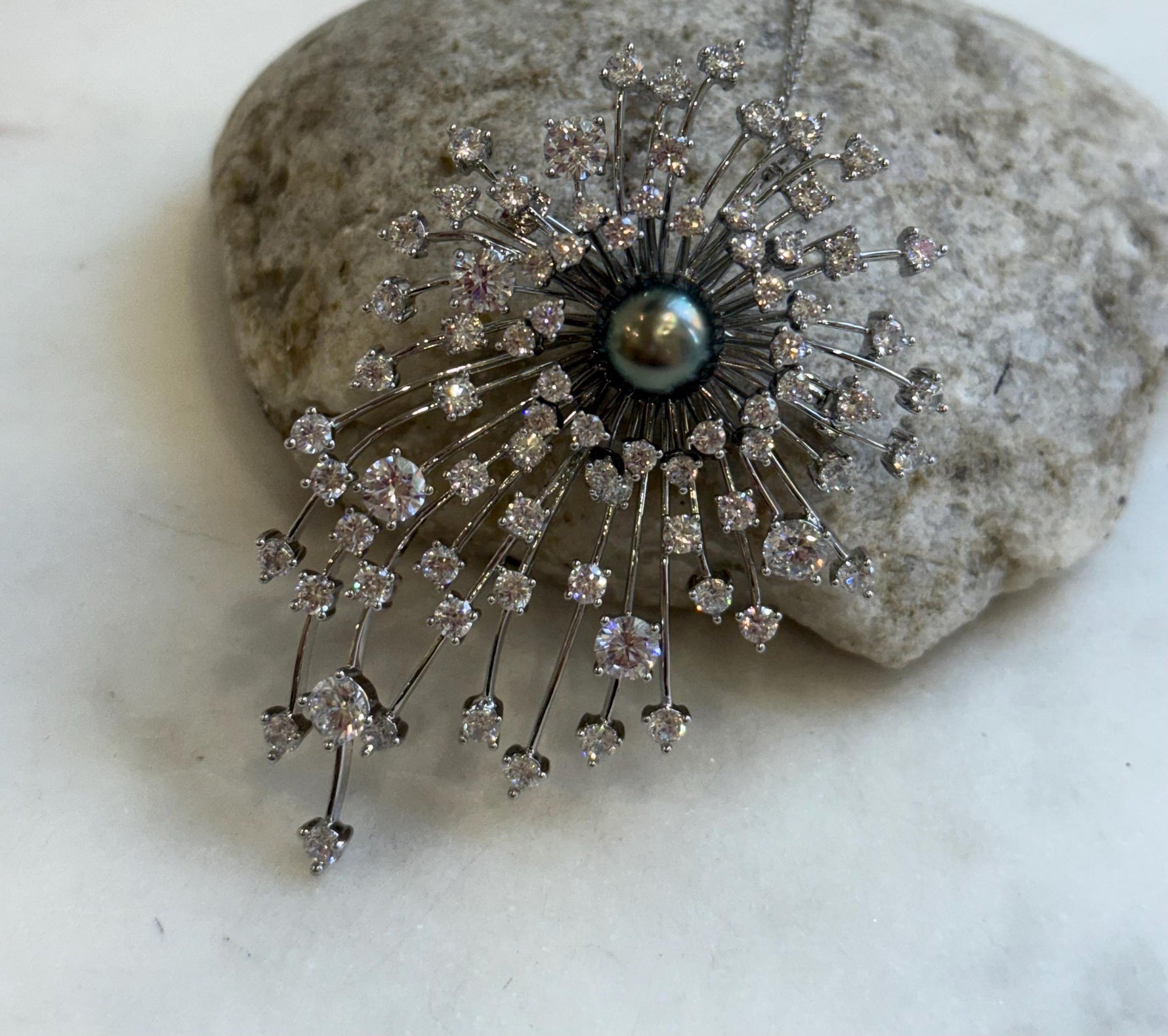 Tahitian Ocean Pearl Brooch Pendant 2in1: Extreme luster, 9mm peacock green pearl, Fireworks Copper Brooch Pendant with s925 silver chain.gift for her daily wear