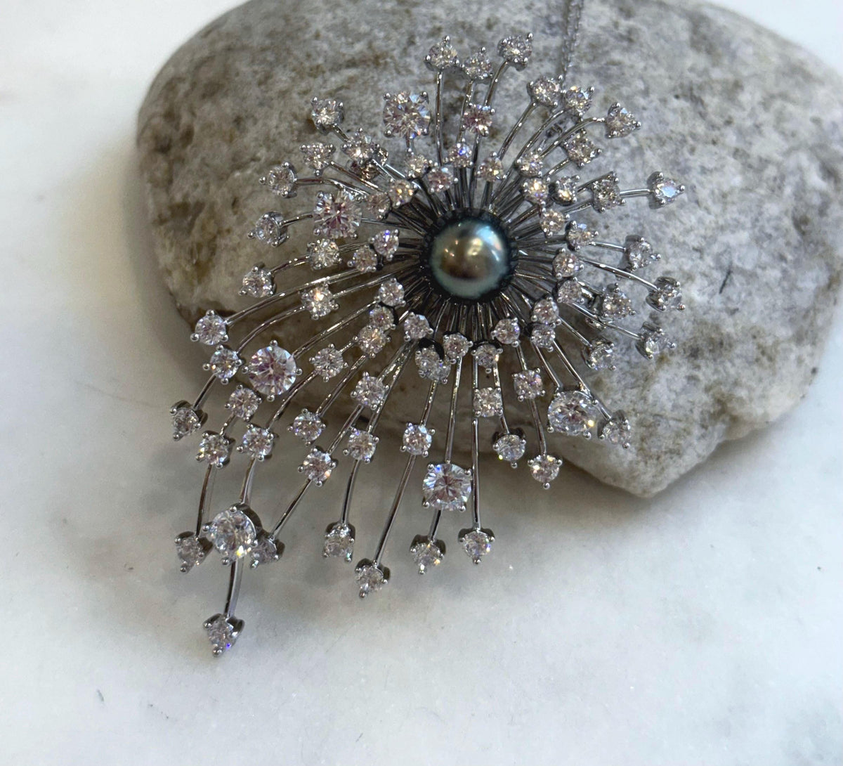 Tahitian Ocean Pearl Brooch Pendant 2in1: Extreme luster, 9mm peacock green pearl, Fireworks Copper Brooch Pendant with s925 silver chain.