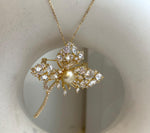 South Sea Golden Pearl Floral Brooch Pendant 2in1: Strong luster, light gold pearl, 9.8mm, s925 silver chain adjustable.