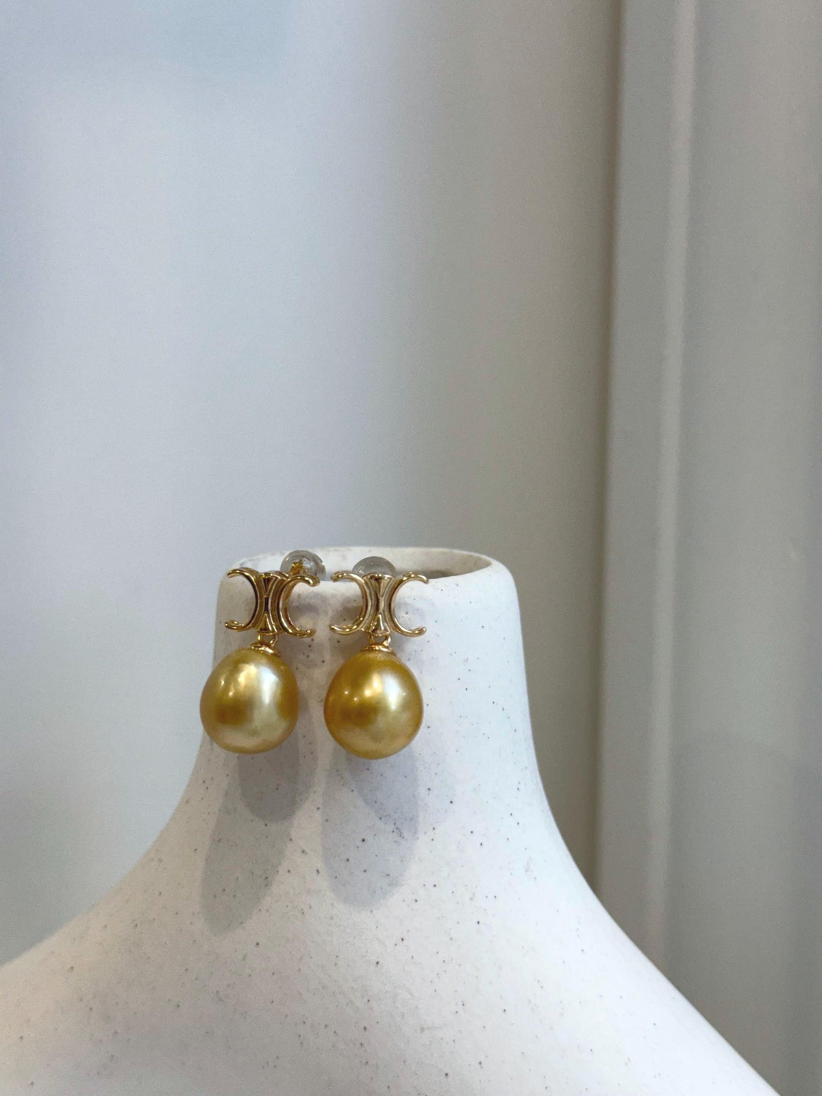 11mm South sea golden Pearls Earrings: Extreme luster mirrored effect, 2.1cm high, S925 silver cool earrings. for her birthday.