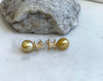 11mm South sea golden Pearls Earrings: Extreme luster mirrored effect, 2.1cm high, S925 silver cool earrings. for her holiday gift