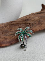Tahitian Ocean Pearl Tree Brooch Pendant 2in1: Extreme Luster mirrored, 9.1mm, peacock green pearl, 3.6x4.5cm, S925 silver chain.
