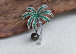 Tahitian Ocean Pearl Tree Brooch Pendant 2in1: Extreme Luster mirrored, 9.1mm, peacock green pearl, 3.6x4.5cm, S925 silver chain.