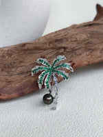 Tahitian Ocean Pearl Tree Brooch Pendant 2in1: Extreme Luster mirrored, 9.1mm, peacock green pearl, 3.6x4.5cm, S925 silver chain. gift for her daily wear