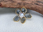 White Pearl Floral Brooch Pendant 2in1: Extreme Luster mirrored, 9.3mm, white pearl, 3.3x4.1cm, S925 silver chain.