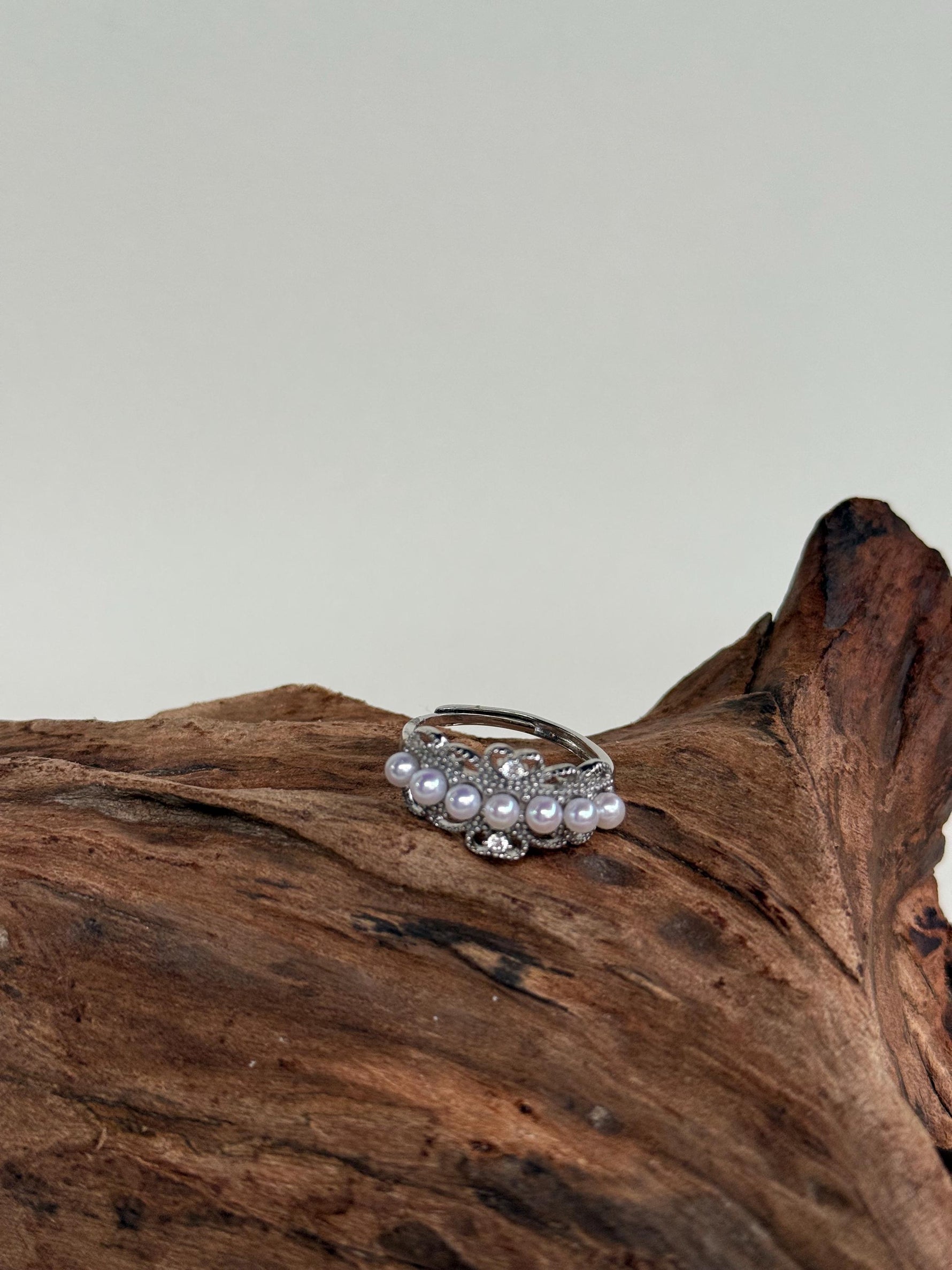 7pcs White Small Pearls Ring: Extreme luster mirrored, 3.1-3.4mm, S925 Silver adjustable Ring. gift for her graduation