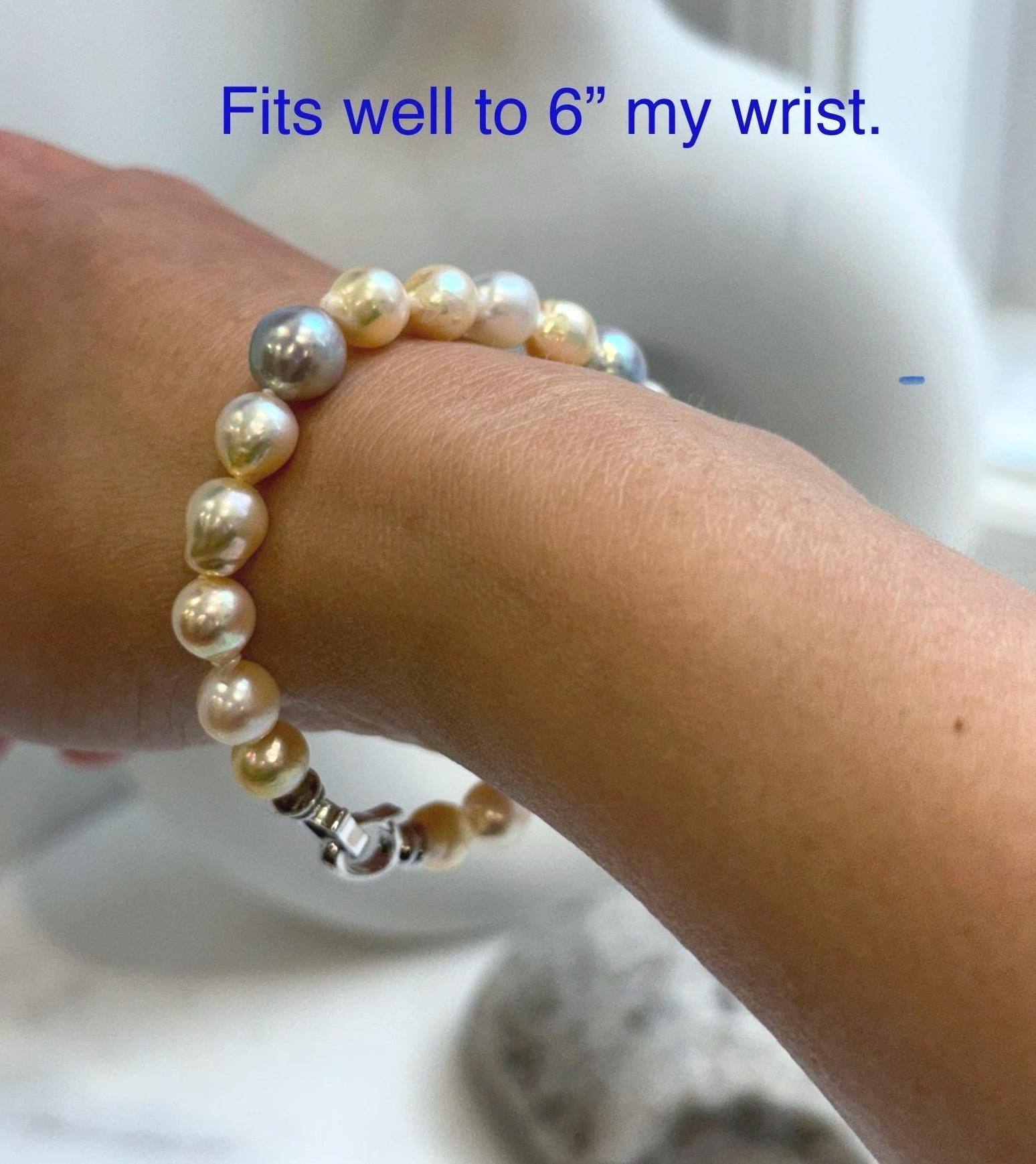 Multicolor Ocean Pearls Bracelet: 19pcs Akoya ocean Australian White ocean Pearls, Extreme luster, 6.7-8.5mm, 7.2” knotted