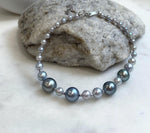 Au750 18K gold 30pcs Akoya Tahitian Ocean Pearls Bracelet: Extreme luster Mirrored effect, 3.5-9.2mm, 18k Gold beads clips, 8”long.