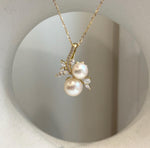 8.2-9.6mm Double Akoya Ocean Ivory Pearls floral pendant necklace set: Extreme luster mirrored, S925 silver pendant also chain.