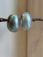 Blue iridescent Ocean Mabe Huge Earrings: Extreme luster, 2.7x3.8cm, S925 silver earrings.