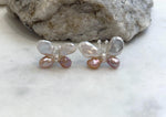 Keshi Pearls Cute Butterfly Earrings Studs: Strong luster, White Rose pearls, 1.4x2cm, S925 silver earrings studs.