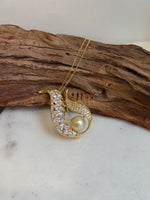 South sea golden pearl brooch pendant 2in1: Extreme strong luster mirrored, 9.3mm, light gold. Vintage design Brooch with s925 silver chain. gift for her birthday
