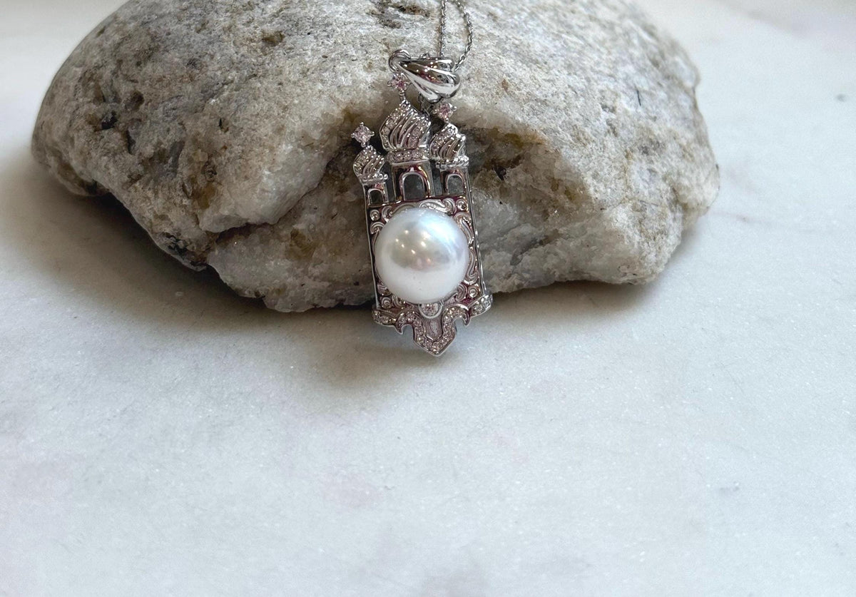 11mm White Edison Pearl pendant: Extreme luster mirrored, cold white pearl, 1.5x4.4cm, S925 silver pendant chain set. Gift for her birthday