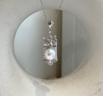 11mm White Edison Pearl pendant: Extreme luster mirrored, cold white pearl, 1.5x4.4cm, S925 silver pendant chain set.