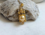 11.4mm South sea golden Pearl pendant: Extreme luster mirrored, ultra gold pearl, 4.5cm high, S925 silver castle pendant chain set. gift for her daily wear