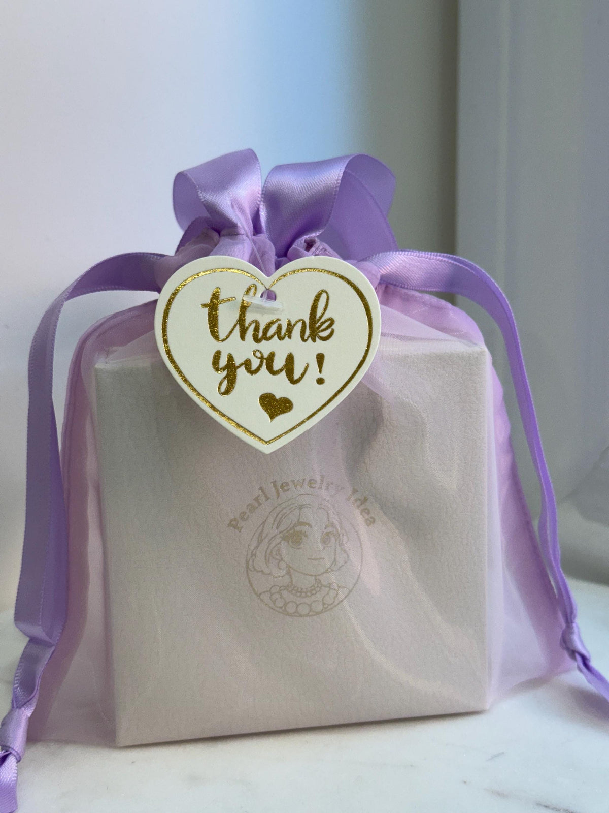 Thank you- Tag, 10x10cm Thick Organza gift bag with handle.