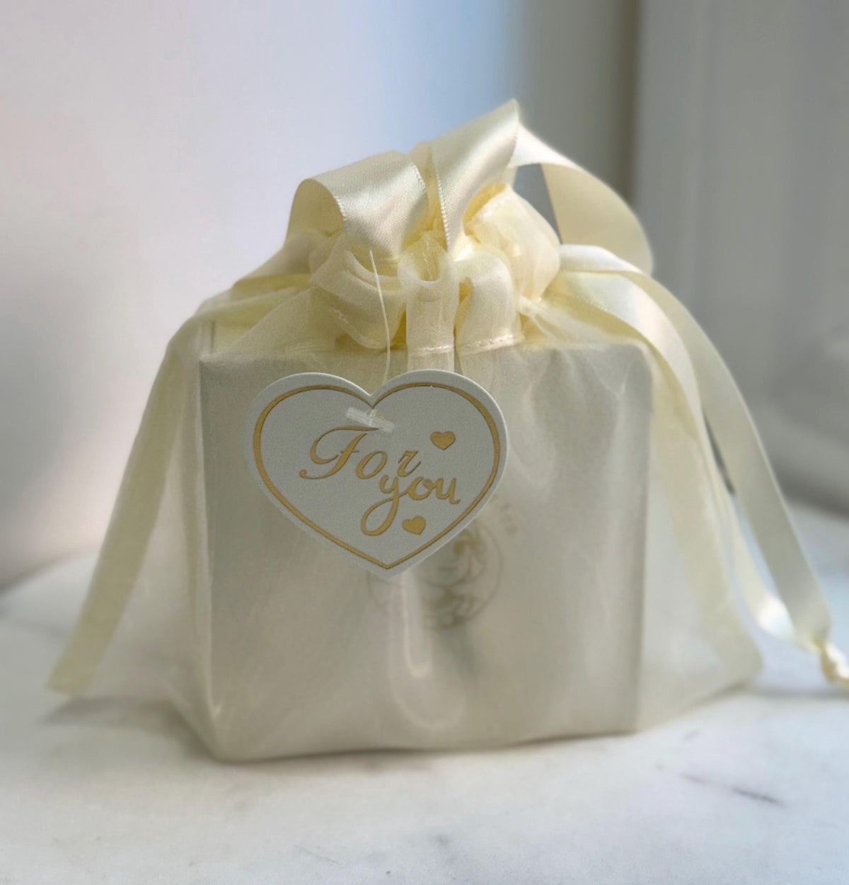 For you- Tag, 10x10cm Thick Organza gift bag with handle.