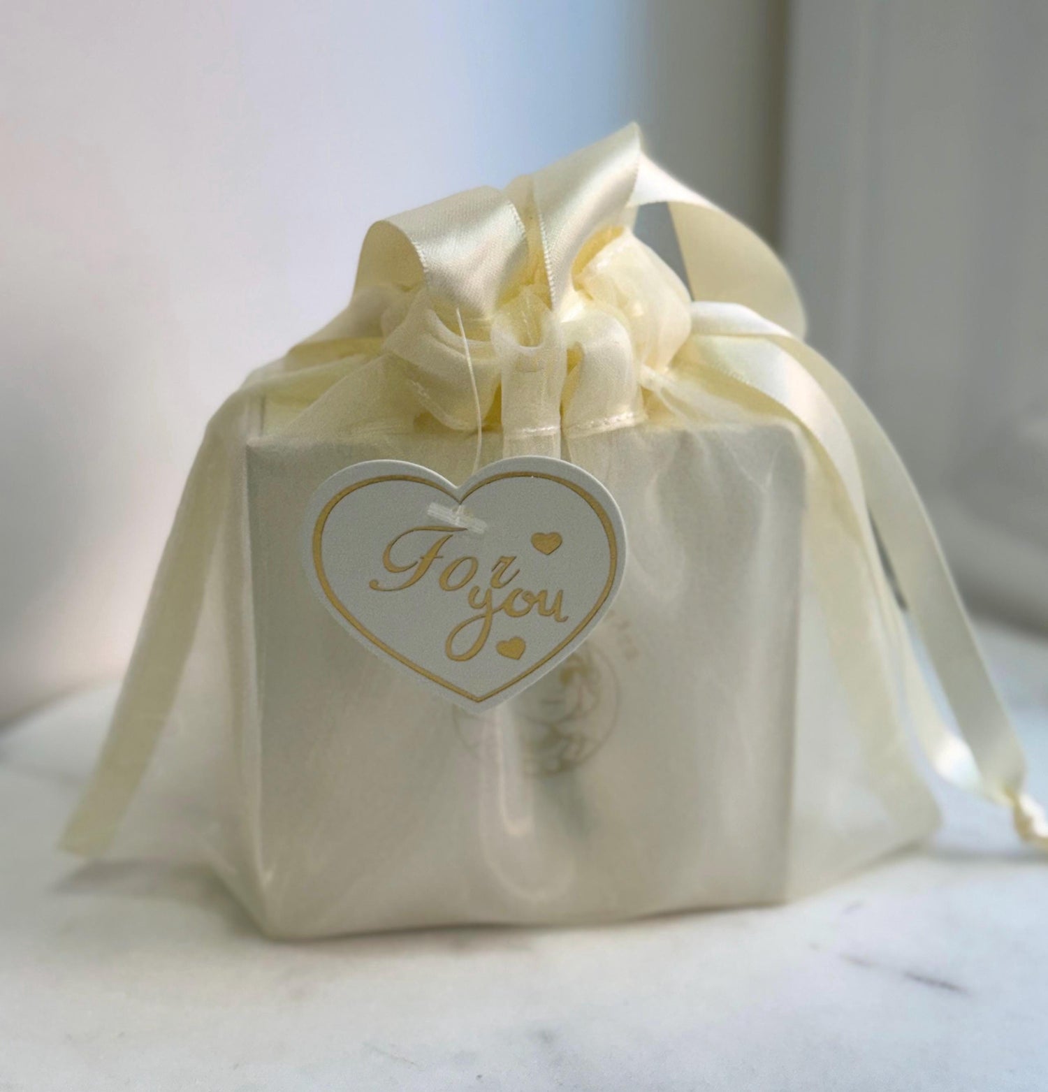 For you- Tag, 10x10cm Thick Organza gift bag with handle.