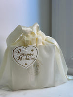 Happy wedding - Tag, 10x10cm Thick Organza gift bag with handle.