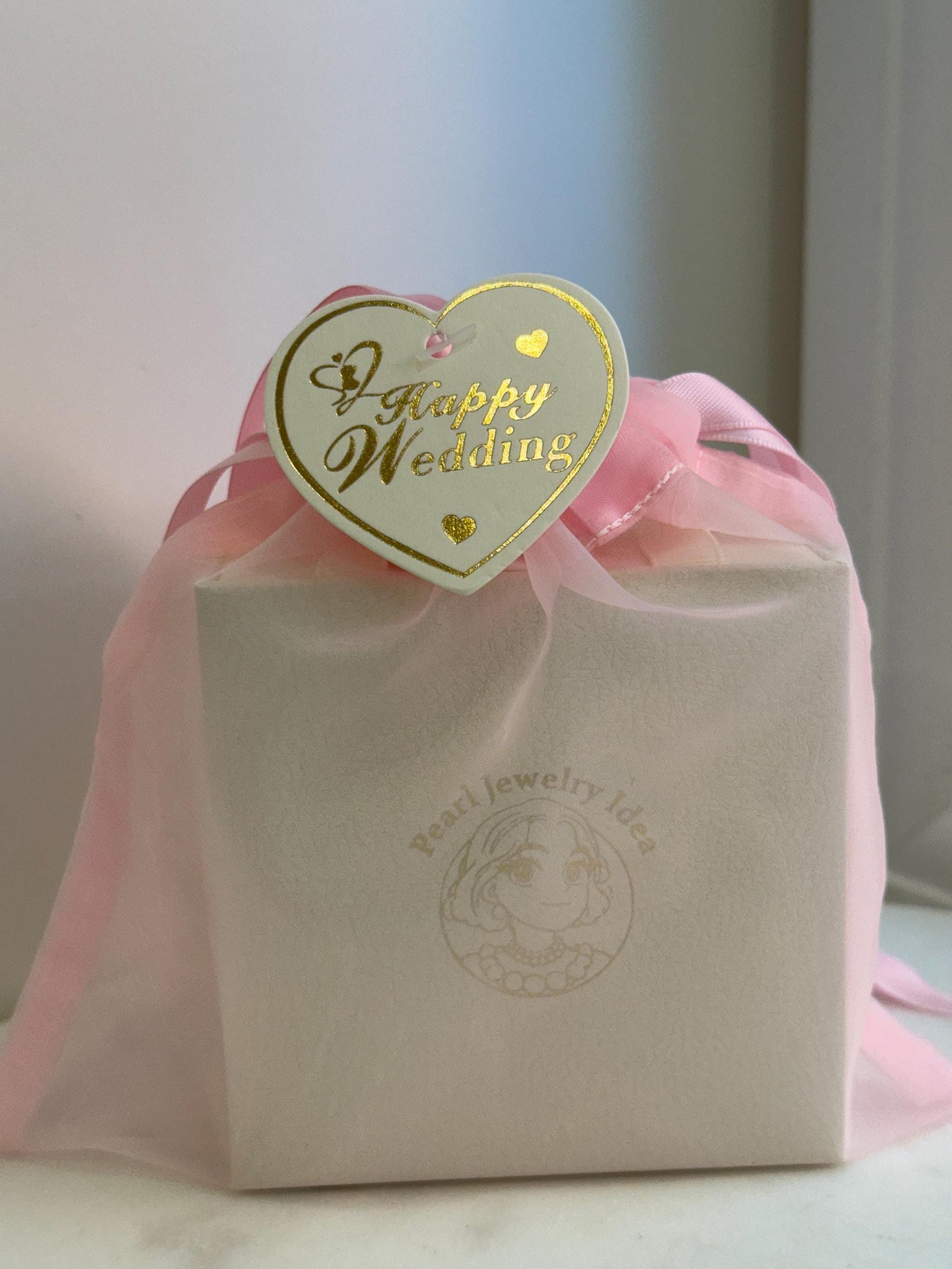 Happy wedding - Tag, 10x10cm Thick Organza gift bag with handle.