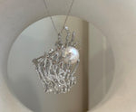 11.2mm white Pearl Brooch Pendant 2in1: Extreme Luster mirrored, white with pink hue, Seaweed 3D brooch, s925 silver chain. gift for her