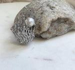 11.2mm white Pearl Brooch Pendant 2in1: Extreme Luster mirrored, white with pink hue, Seaweed 3D brooch, s925 silver chain.