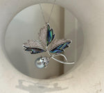 Tahitian Ocean Pearl Leaf Brooch Pendant 2in1: Extreme luster mirrored, 9.8mm silver color pearl, s925 silver chain, gift for her birthday