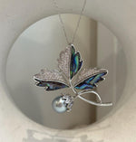 Tahitian Ocean Pearl Leaf Brooch Pendant 2in1: Extreme luster mirrored, 9.8mm silver color pearl, s925 silver chain for seperate purchase!