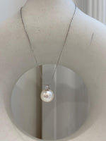 11.6mm White Edison Pearl pendant: Extreme luster mirrored, 1.6cm high, S925 silver minimalist pendant chain set.