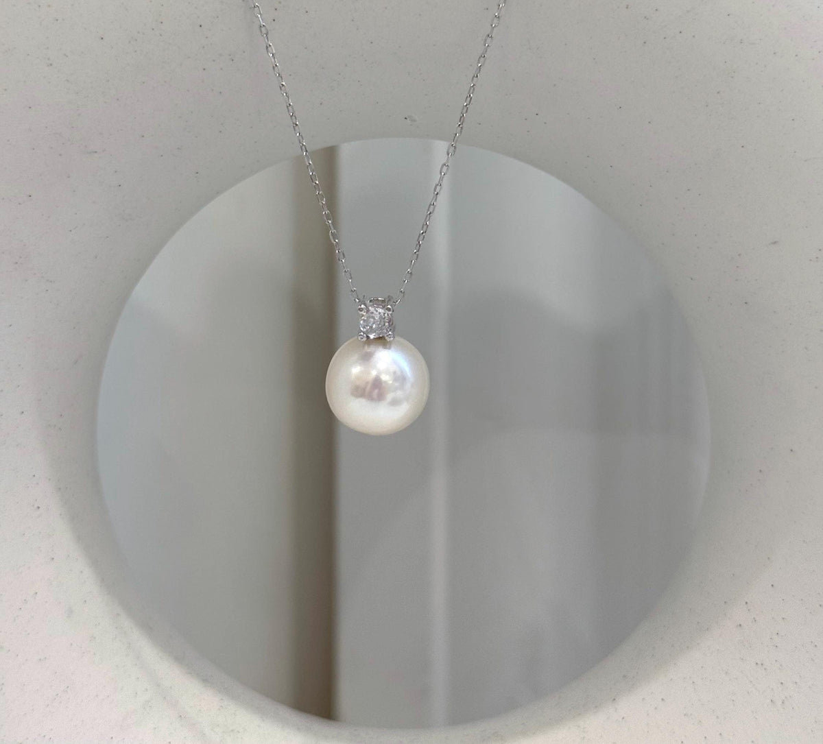11.6mm White Edison Pearl pendant: Extreme luster mirrored, 1.6cm high, S925 silver minimalist pendant chain set. gift for her holiday