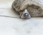 9.1mm Tahitian ocean Triangle pendant: Extreme luster mirrored, platinum green, S925 silver pendant chain set. gift for her