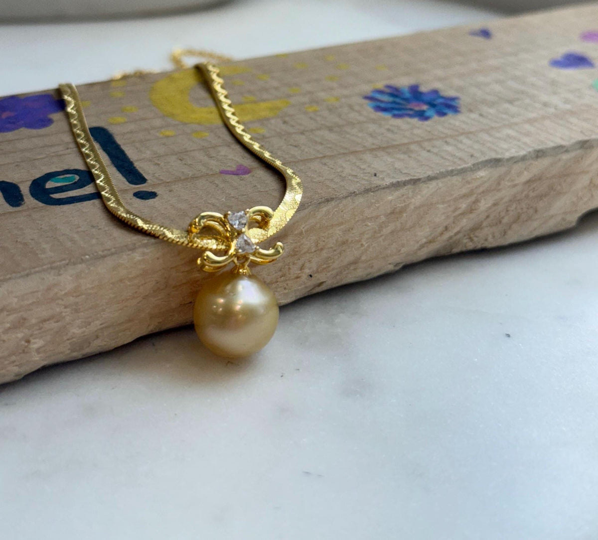 12.9mm South Sea Golden ocean pearl cool Pendant Thick Chain Necklace Set: Extreme luster mirrored, ultra Gold. S925 silver chain. To 17.7”