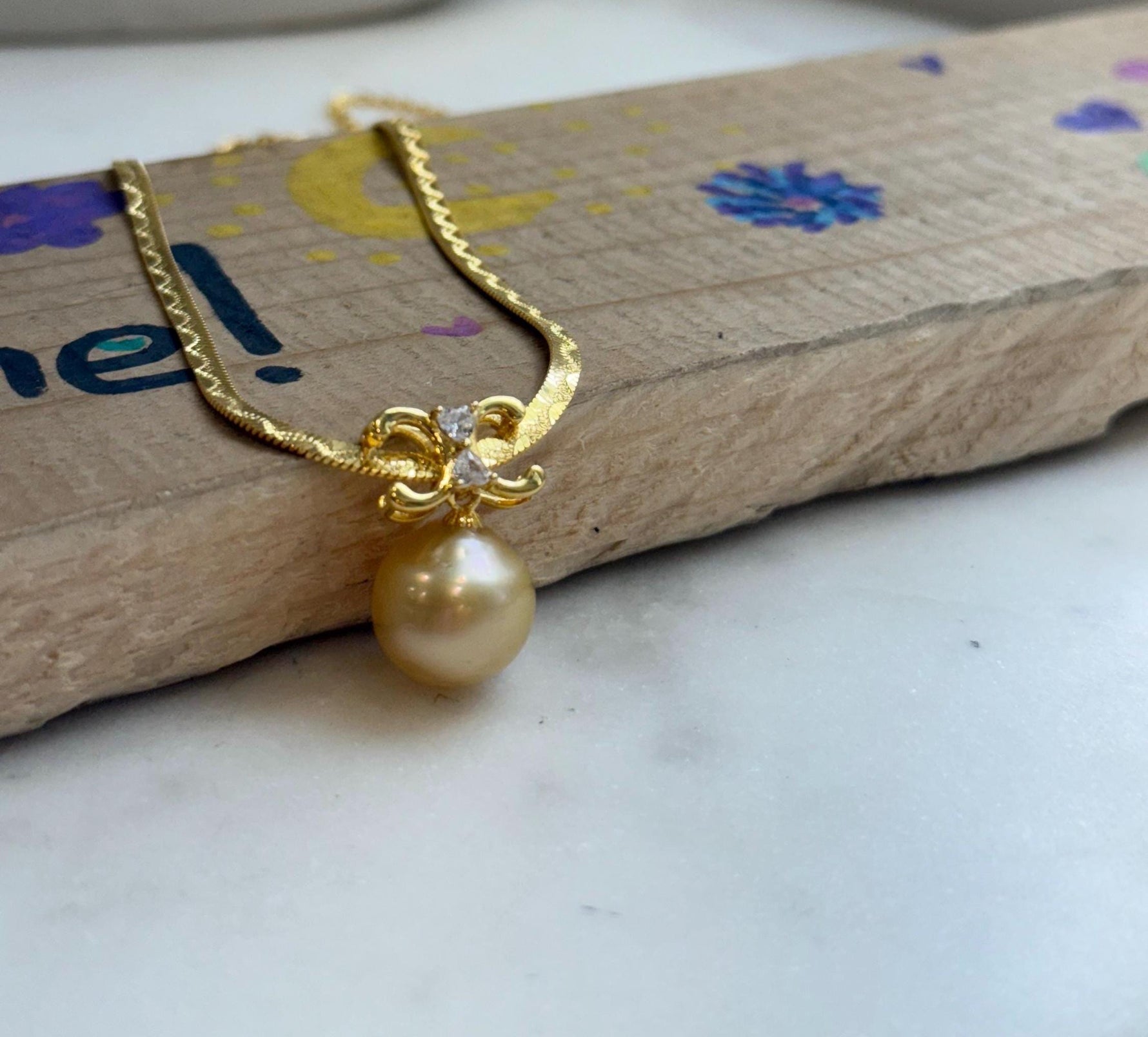 12.9mm South Sea Golden ocean pearl cool Pendant Thick Chain Necklace Set: Extreme luster mirrored, ultra Gold. S925 silver chain. To 17.7”