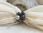 Australian Ocean White Tahitian ocean Double pearls Ring: 10.5-10.9mm, Extreme luster mirrored, Top Thick S925 Silver Adjustable Ring. gift for her anniversary