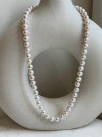 6.7-7.4mm 56pcs white freshwater pearls necklace choker: Extreme luster mirrored, hand knotted, 17.2” S925 silver necklace strand. gift for her birthday