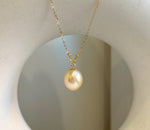 11.6mm South sea golden Pearl pendant: Extreme luster mirrored, champagne gold pearl, 2.2cm high, S925 silver cool pendant chain set.