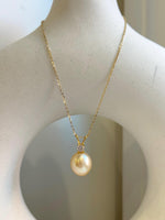 11.6mm South sea golden Pearl pendant: Extreme luster mirrored, champagne gold pearl, 2.2cm high, S925 silver cool pendant chain set. Black Friday deal