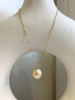 11.6mm South sea golden Pearl pendant: Extreme luster mirrored, champagne gold pearl, 2.2cm high, S925 silver cool pendant chain set.