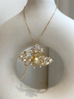 South Sea Golden Pearl Floral Brooch Pendant 2in1: Strong luster, light gold pearl, 9.8mm, s925 silver chain adjustable.