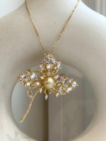 South Sea Golden Pearl Floral Brooch Pendant 2in1: Strong luster, light gold pearl, 9.8mm, s925 silver chain adjustable.