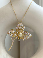 South Sea Golden Pearl Floral Brooch Pendant 2in1: Strong luster, light gold pearl, 9.8mm, s925 silver chain adjustable.