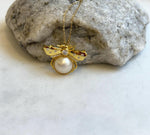 12mm Ivory ocean mabe Bee Pendant brooch 2in1: Extreme luster, S925 silver pendant chain set.