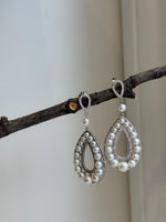 36pcs 3-5.5mm White pearls Earrings: Extreme luster mirrored, 4.8cm high, S925 silver vintage earrings.