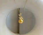 12.6mm South Sea Ocean deep Golden Butterfly bow Pendant:  Extreme Luster mirrored, 2.6cm high, S925 silver pendant chain set.Gift for her holiday