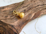 12.6mm South Sea Ocean deep Golden Butterfly bow Pendant:  Extreme Luster mirrored, 2.6cm high, S925 silver pendant chain set.