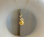 12.6mm South Sea Ocean deep Golden Butterfly bow Pendant:  Extreme Luster mirrored, 2.6cm high, S925 silver pendant chain set.