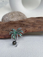 Tahitian Ocean Pearl Tree Brooch Pendant 2in1: Extreme Luster mirrored, 9.1mm, peacock green pearl, 3.6x4.5cm, S925 silver chain.