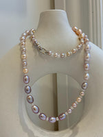 20” 5.5-7.9mm Multicolor Pearls Necklace: Extreme luster mirrored, S925 silver Long necklace with moonstones.gift for her graduation