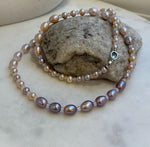 20” 5.5-7.9mm Multicolor Pearls Necklace: Extreme luster mirrored, S925 silver Long necklace with moonstones.