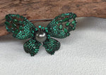 Tahitian Ocean Pearl Butterfly Brooch Pendant 2in1: Extreme Luster mirrrored, 10.2mm, platinum black pearl, 6x4cm, S925 silver chain. gift for her